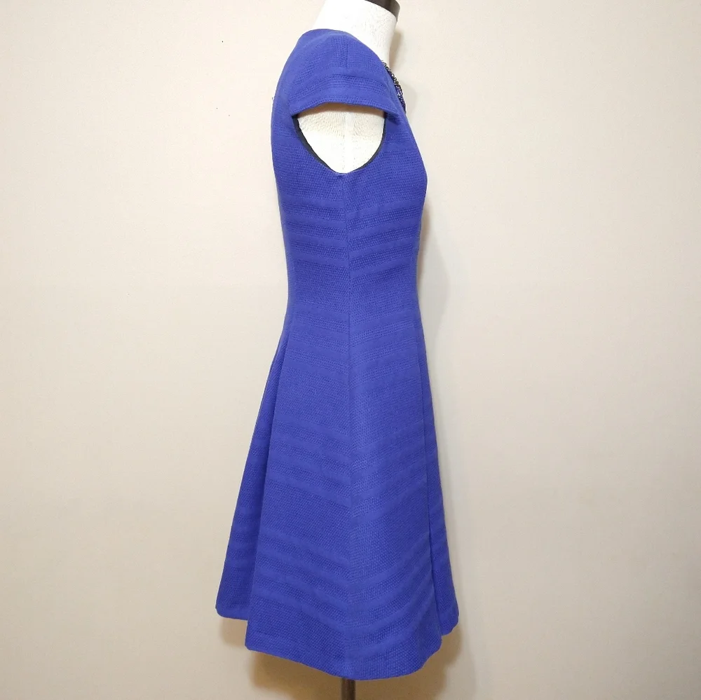 Zara Basic Royal Blue A-Line Structured Cocktail Dress With Jewel Neckline Small - Picture 3 of 14